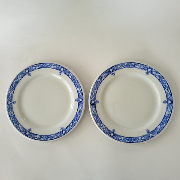 2 Vintage Shenago China RimRol Blue Edgemere Dessert Bread and Butter Plates - Picture 1 of 4
